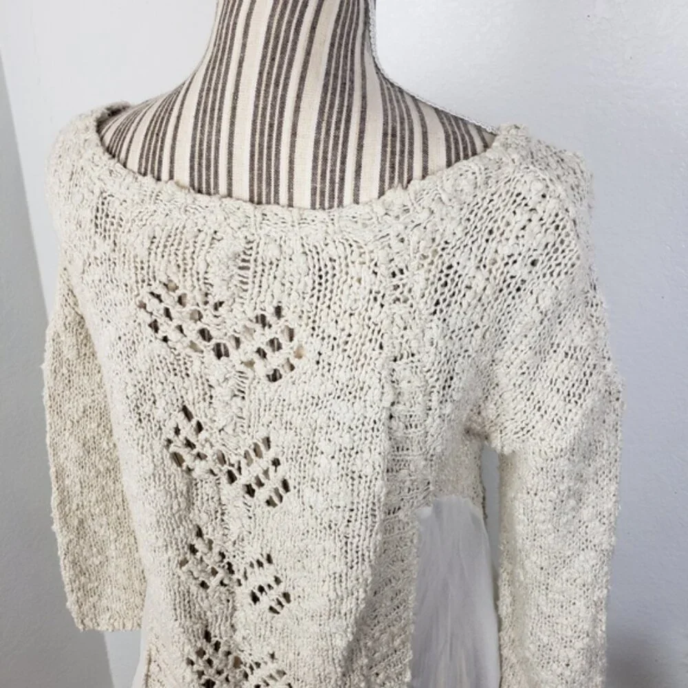 Anthropologie Knitted & Knotted Crochet Boho Open Knit Pullover Top size S